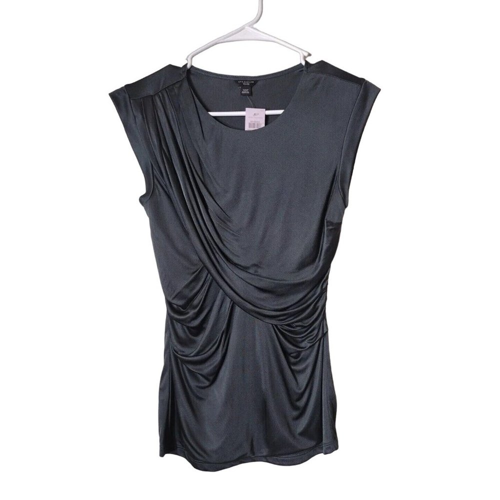 Ann Taylor Top Womens XS Petite Sleeveless Charcoal Office Party Professional
